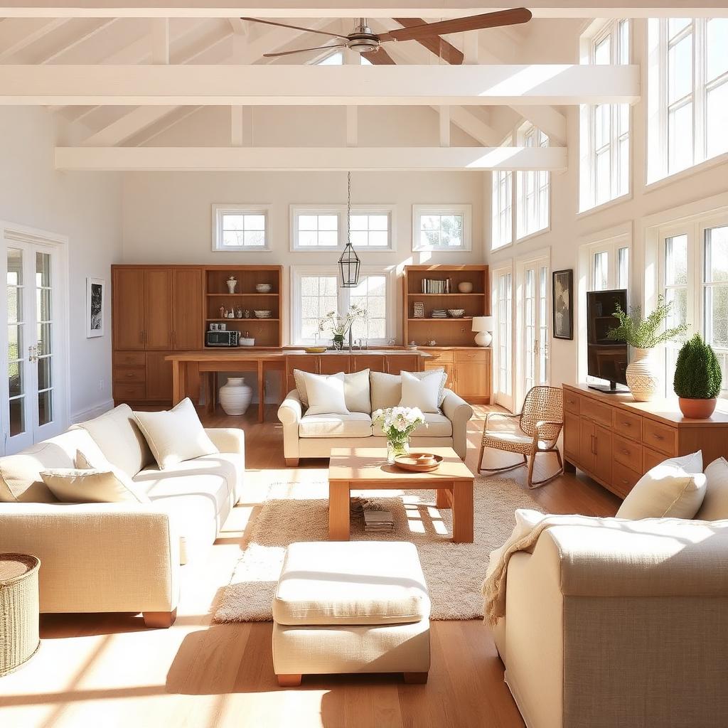 Bright, professionally presented vacation-rental living room